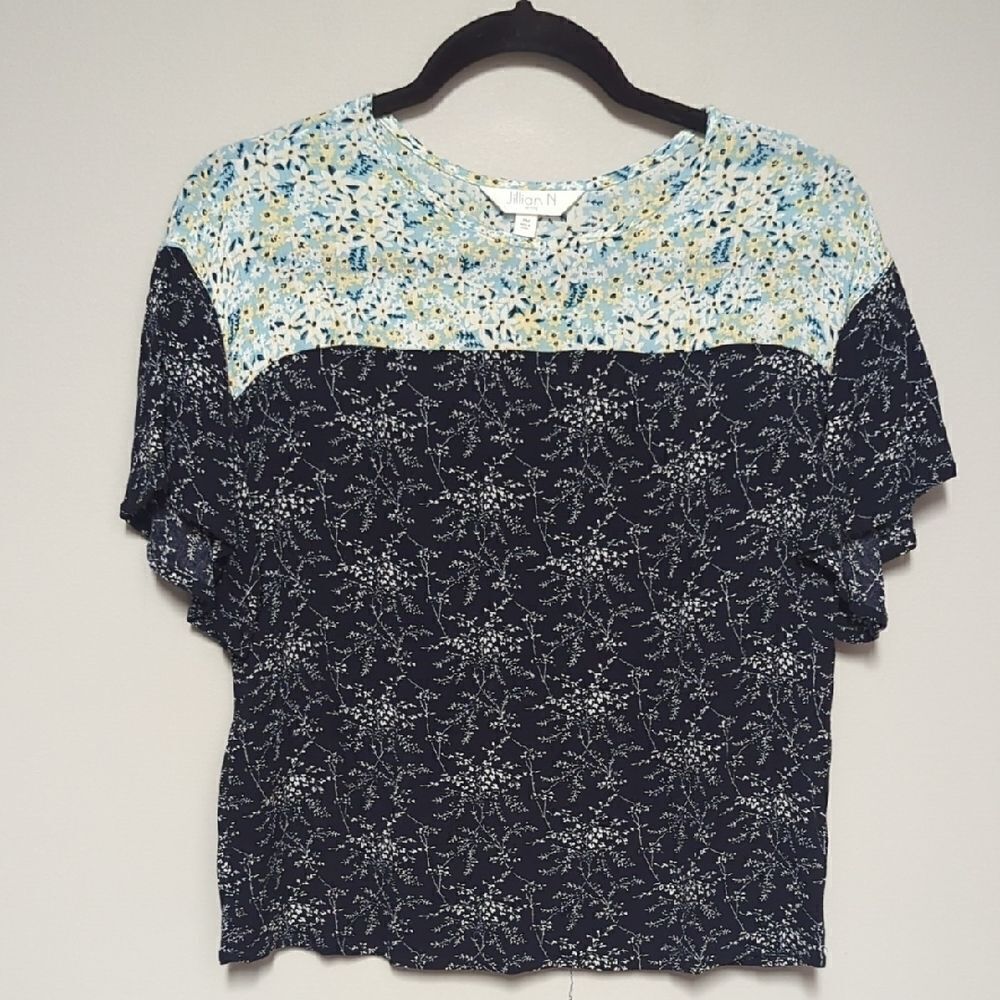 Jillian N Green and Blue Boxy Short Sleeve Blouse